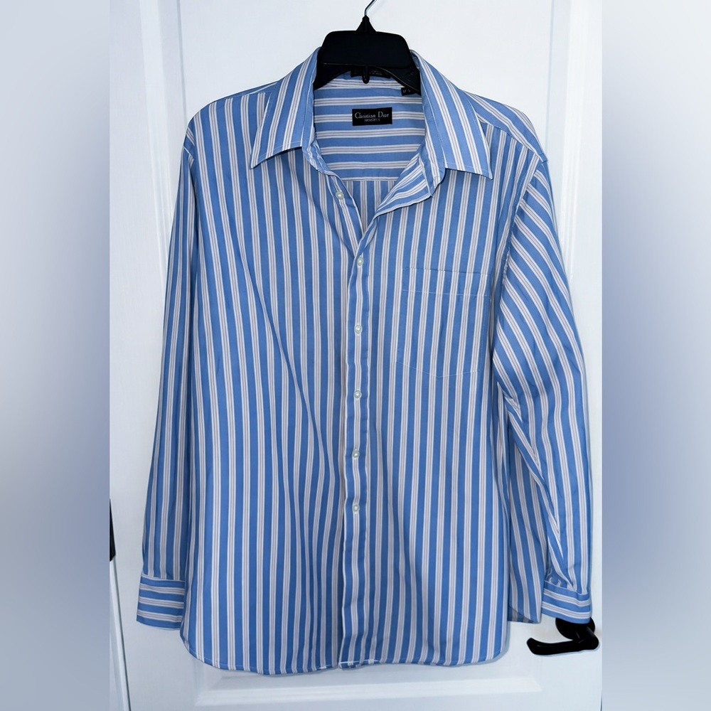 Dior Blue and White Striped Men's Shirt